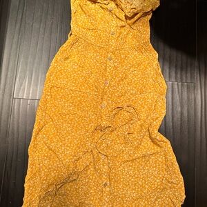 Yellow open shoulder Floral Button-Down Dress